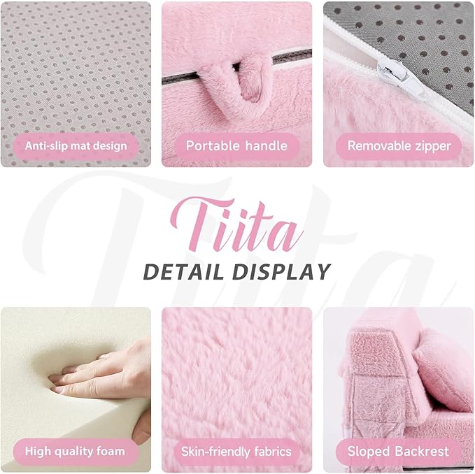 Tiita Convertible Folding Kids Sofa Bed with Pillow &amp Storage Bag Plush Fabric Floor Mattress Couch Bed Washable Cover Kids Room Playroom Dorm Apartment Pink