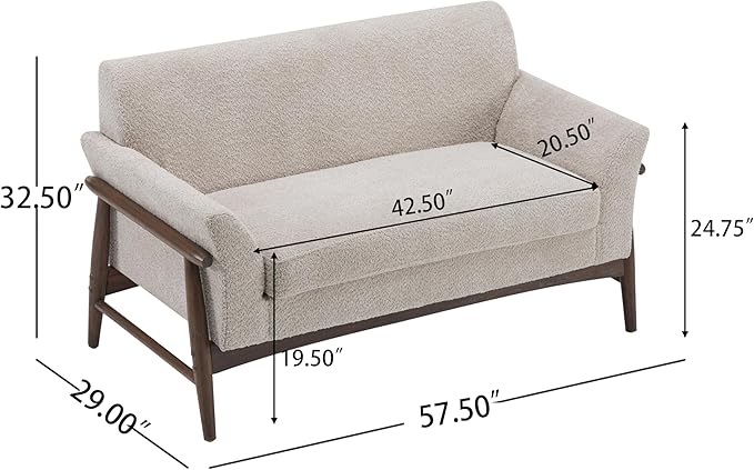 Christopher Knight Home Canna Boucle Flared Arms Loveseat Comfy Upholstery 2 Seater Sofa Wooden Frame Living Room Chair Soft Seating Lounge Sofa for Bedroom/Office Almond + Walnut