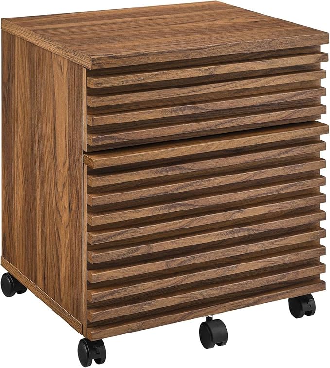 Modway Render Mid-Century Modern Office Desk and File Cabinet Set Walnut