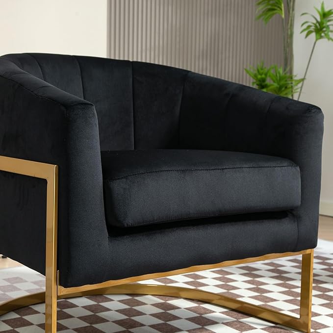 Velvet Modern Accent Armchair - Luxury Gold Frame | Versatile Seating for Living Room Bedroom Office Black