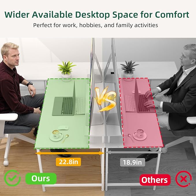 Somdot 53 L Shaped Desk with 4 DrawersReversible Home Office Desks with Power OutletsGaming Desk with USB Charging Port and Host StandCorner Desk with Storage Shelves for GamingWhite Leather