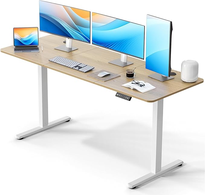 Large Electric Standing Desk 63 x 24 Inches Height Adjustable Sit Stand Computer Desk Home Office with Memory Presets (Spliced DesktopOak)