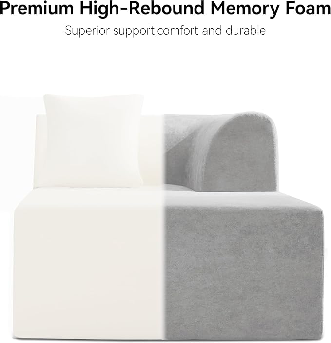 140''Oversized Cloud Velvet Curved Sectional Couch Boneless Couch with L-Shape Chaise Upholstered Compression Memory Foam Modular Sectional Sofa for Living Room No Assembly Required Grey
