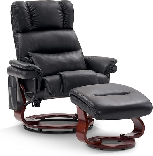 MCombo Swivel Recliners with Ottoman Reclining TV Chairs with Vibration Massage Faux Leather Ergonomic Lounge Chair for Living Room Bedroom 4832 (Black)