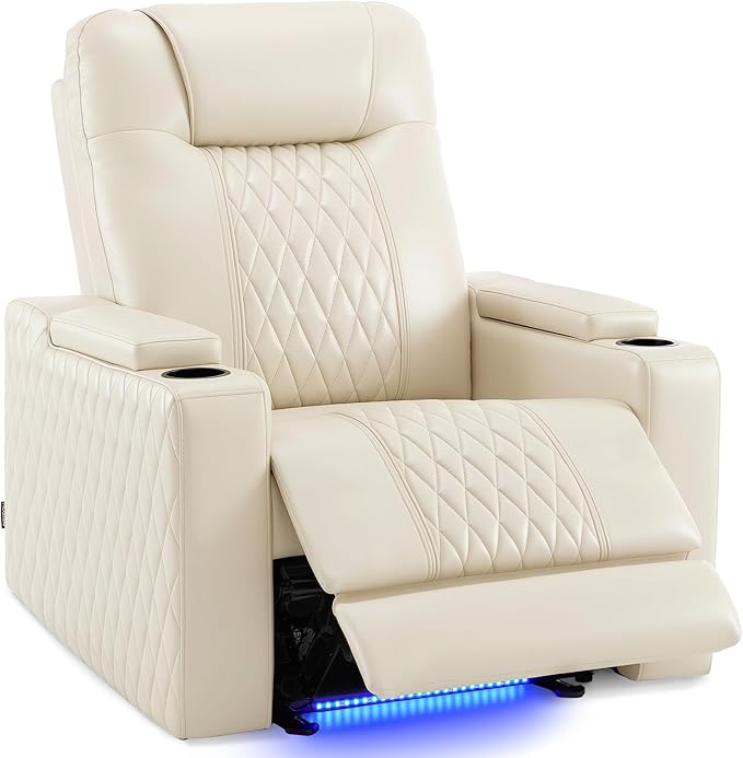 MCombo Zero Gravity Oversized Power Recliner Chair for Adults with Power Headrest &amp LED Light Faux Leather Recliner Chair for Living Room &amp Home Theater USB Port Armrest Storage HTS401