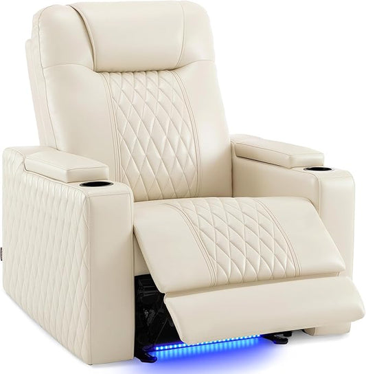 MCombo Zero Gravity Oversized Power Recliner Chair for Adults with Power Headrest &amp LED Light Faux Leather Recliner Chair for Living Room &amp Home Theater USB Port Armrest Storage HTS401