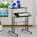 Small Standing Desk Adjustable Height and Angle Computer Laptop Desk Home Office Sit Standup Desk Portable Rolling Desk with Wheels 2 Platforms Black