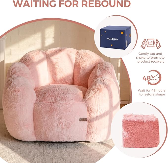 MAXYOYO Bean Bag Chair for Adults Floral Shaped Bean Bag Sofa Ultra Soft Faux Fur Floor Sofa Large Reading Chair for Living Room Bedroom Pink Single