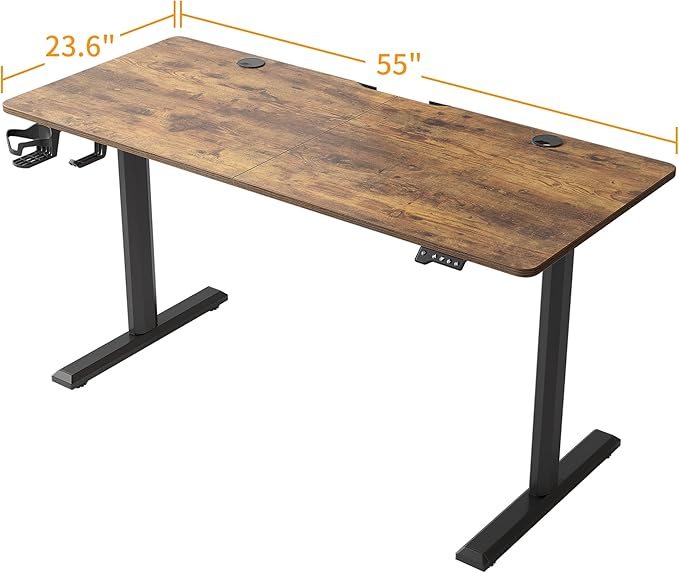 CubiCubi Height Adjustable Electric Standing Desk 55 x 24 Inches Stand Up Table Sit Stand Home Office Desk with Splice Board Rustic Brown Top