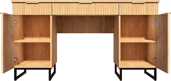 55 Fluted Executive Desk with File DrawerWooden Computer Desk with StorageLight Wood Modern Office Desk for Work and StudyingNatural Oak (1 Natural Oak)
