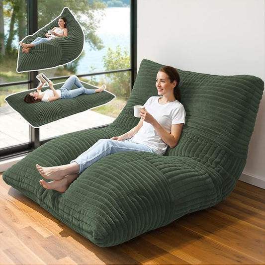 3 in 1 Giant Bean Bag Chair Convertible Bean Bag Bed for Adults and Kids Oversized Comfy Memory Foam Floor Sofa with Machine Washable Cover for Living Room Bedroom &amp Dorm(Green)