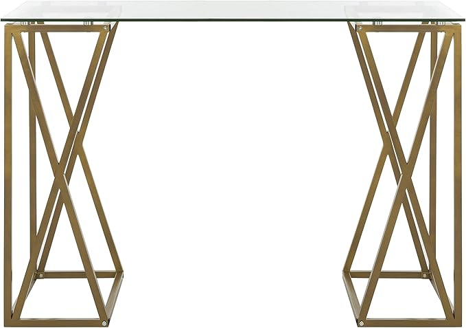 Safavieh Home Office Theresa Modern Gold Glass Top Desk