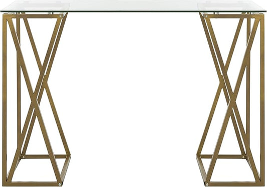 Safavieh Home Office Theresa Modern Gold Glass Top Desk