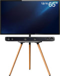 VIVO Artistic Easel 43 to 65 inch LED LCD Screen Studio TV Display Stand TV Mount with Swivel and Storage Shelf Tripod Base Black Bracket Dark Walnut Legs STAND-TV65A-S