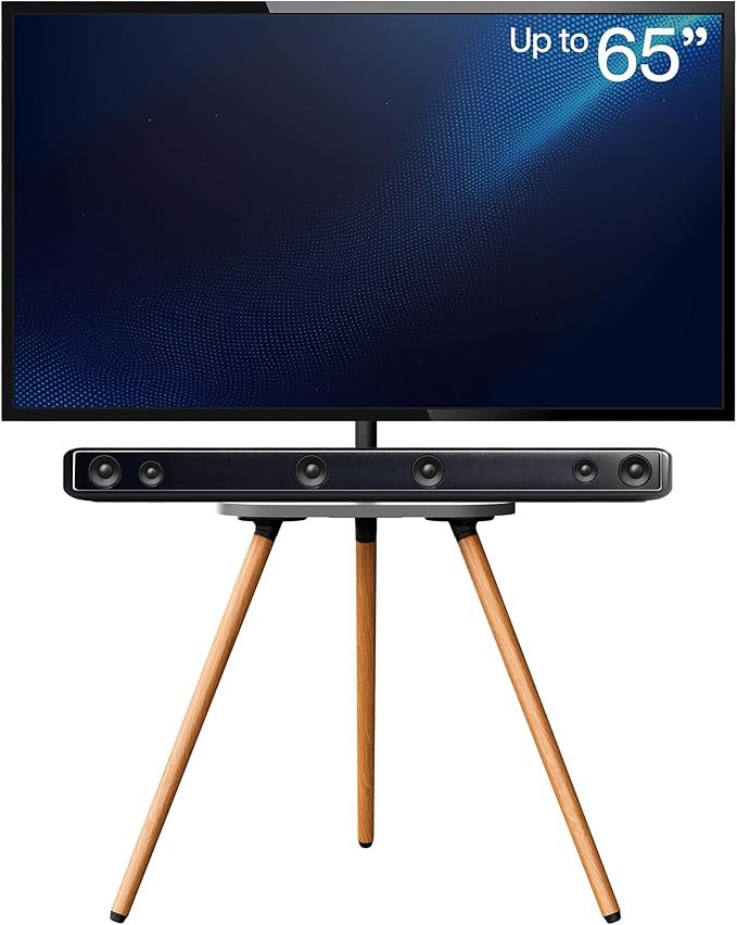 VIVO Artistic Easel 43 to 65 inch LED LCD Screen Studio TV Display Stand TV Mount with Swivel and Storage Shelf Tripod Base Black Bracket Dark Walnut Legs STAND-TV65A-S