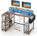L-Shaped Gaming Desk with LED Lights &amp Power Outlets 48 Computer Table with Storage Shelves Monitor Stand Home Office Desk with Metal Frame Rustic Brown/Black (Rustic Brown)