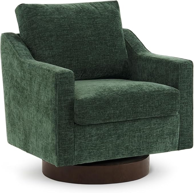 VINGLI Mid-Century Modern Swivel Accent Chair 360°Upholstered Armchair Home Sofa with Track Arms for Living Room Bedroom Reading Room Club Swivel ChairChenille Green