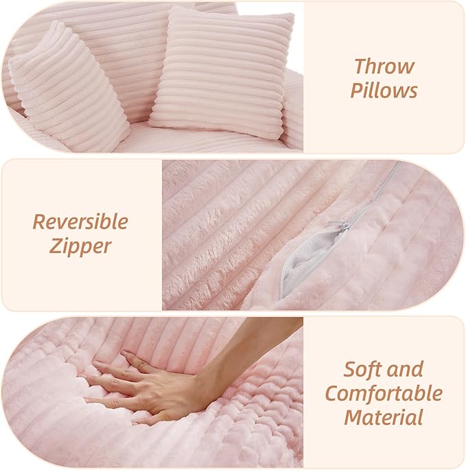 Oversized Chaise Lounge Chair Indoor Bedroom Comfy Corduroy Upholstered Sofa Bed Chair Deep Seat Single Sofa Couch No Assembly Required Sleeper Chair Sofa for Living Room (Light Pink)