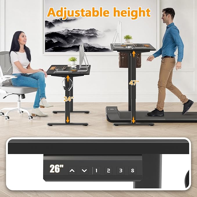 40x24 Inches Electric Standing Desk Adjustable Height Wooden Sit Stand Desk Electric Capacity 300lbs Sit to Stand up Standing Computer Desk with Hooks for Home Office (Black 40x24 Inches)
