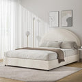 Full Size Bed Frame Soft Bed Frame with Rounded Corners Upholstered Boucle Platform Bed Frame with Round Headboard No Box Spring Required Easy Assembly White