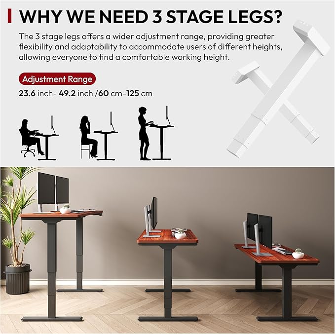 SANODESK 48 Electric Standing DeskOne-Piece Dual Motor Height Adjustable Desk Stable and Durable 3-Stage Stand up Desk for Home Office (Black Frame/48 x 30 Inch Mahogany top)