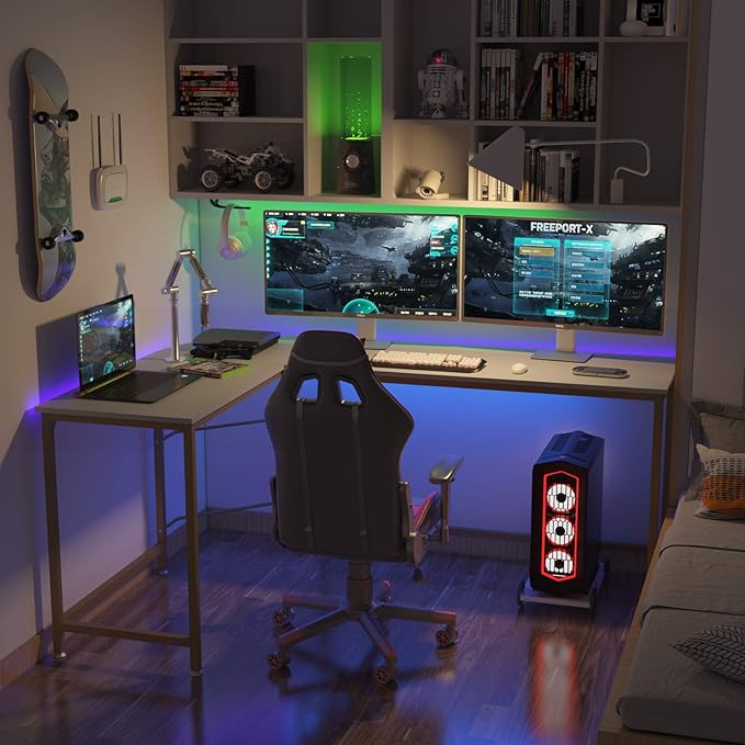 Teraves Reversible L Shaped Desk White - 57.9 Corner Gaming Computer Desk Office Workstation Modern Home Study Writing Wooden Table