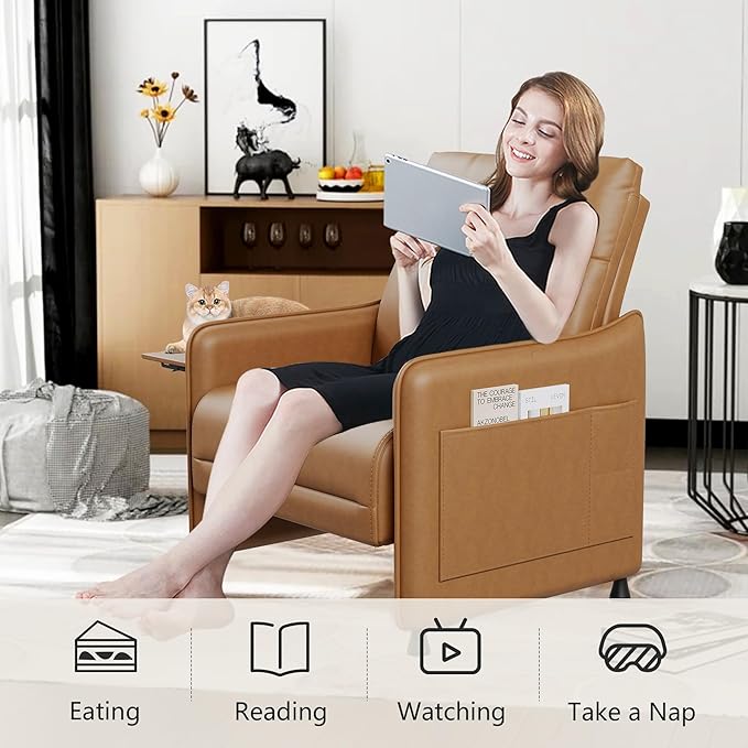 Alunaune Upholstered Living Room Chair Armchair Set of 2 Mid Century Accent Chair Reception Couch Slipper Club Lounge Chair Guest Comfy Single Sofa with Sidetable for Bedroom-Brown
