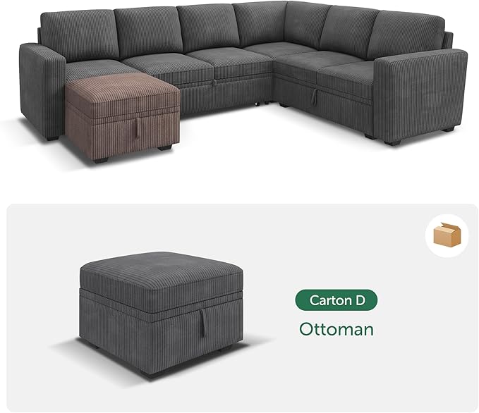 HONBAY Square Ottoman Module for Modular Sectional Sleeper Sofa Storage Ottoman Footrest and Seat Cube Velvet Grey
