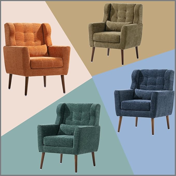 Chair Modern Chenille Fabric Lounge Accent Arm Chairs Extra-Thick Comfy Padded Backrest and Seat Cushion Mid Century Modern Chair for Living Room Bedroom Office Vanity Vanity Chair (Dark Blue)