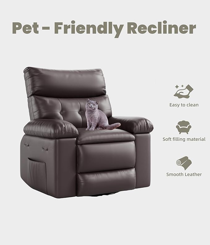 GarveeHome Recliner Chair - PU Leather Manual Recliner for Adults Lazy Chair with 1.5X Sponge Comfort Arm and Back for Living Room Bedroom