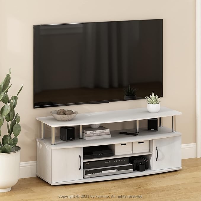 Furinno JAYA Large Entertainment Stand for TV Up to 55 Inch White Oak/Chrome
