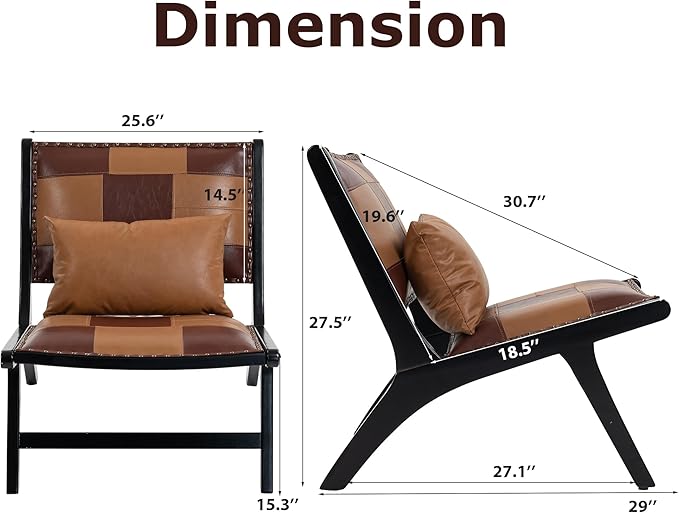 Accent Chair Modern Comfy Genuine Leather Armless Mid-Century Anthropologie Accent Chairs Lounge Arm Chair with Solid Wood Floral Pattern Sofa Chair for Living Room/Office/Balcony/Bedroom