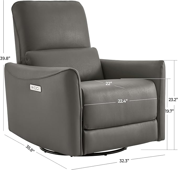 CHITA Power Recliner Chair Swivel Glider FSC Certified Upholstered Faux Leather Living Room Nursery Reclining Sofa Chair with Lumbar Support Charcoal