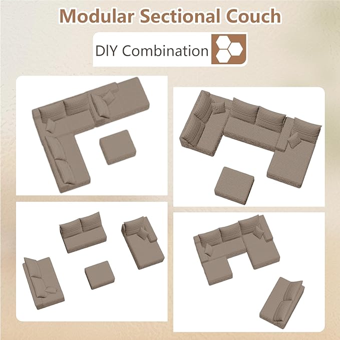 Cloud Modular Sectional Sofa for Living Room167x69.7 Oversized U-Shaped Couch with 7 PillowsBig Comfy Couches SetFluffy Corduroy Sofa with Ottoman &amp ChaiseNo Assembly(CamelRight-Facing Chaise
