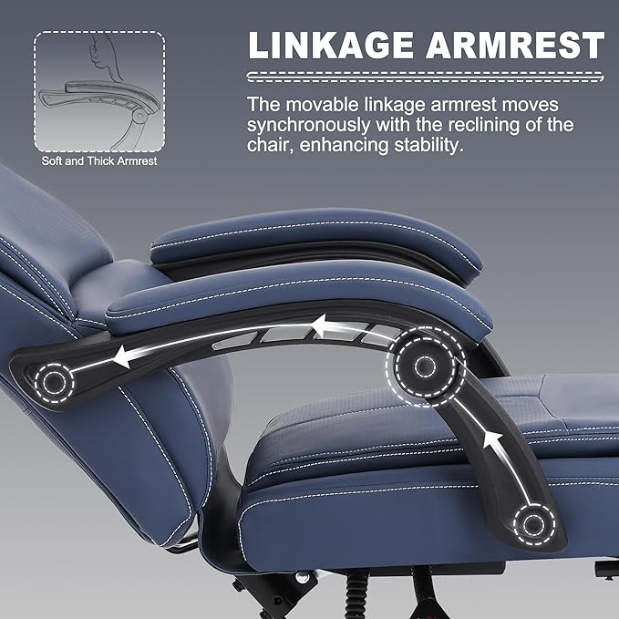 Misolant Big and Tall Office Chair with Footrest High Back Desk Chair with Linkage Armrest 90-155° Recline Executive Computer Chairs with Adjustable Height for Home