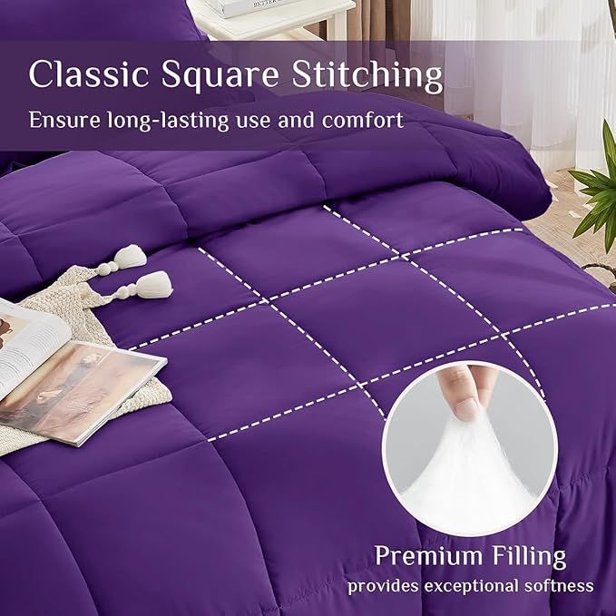 JOLLYVOGUE Full Comforter Set Ultra-Soft Bed in a Bag Full Size 7 Pieces Oeko-TEX Certified Bedding Set with Down Alternative Comforter Sheets Pillowcases &amp Shams Purple