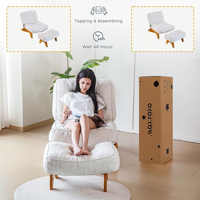 MAXYOYO Adjustable Accent Chair with Ottoman Thick Cushion Seated Lounge Chair Reclining Chair for Living Room Cozy Recliner and Footrest Set Beige