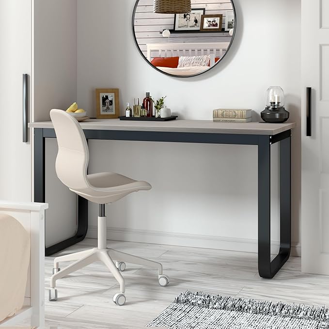 Jerry &amp Maggie 55 inch Work Desk for Home Office Desk with Shelves Large Desk with Metal U Leg for Study Modern Wood Table top Ashes