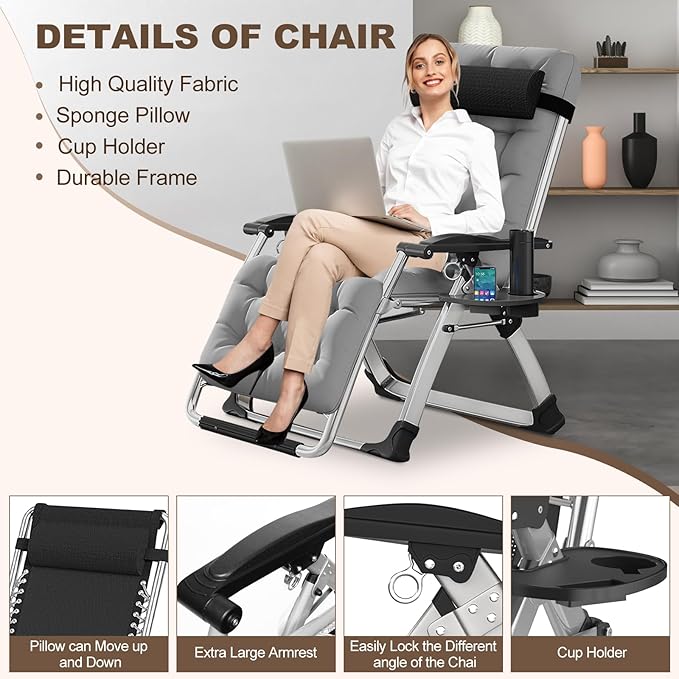DoCred Comfy Chair Folding Chair Recliner Chair for Bedroom and Living Room Folding Reclining Patio Chairs Lounge Chair with Removable Cushion for Indoor Outdoor
