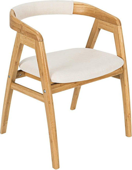 Giantex Accent Chair for Living Room Bamboo Painted Surface Upholstered Comfy Reading Chair with Anti-Slip Foot Pads Curved Backrest Arm Lounge Chair for Bedroom Waiting Room Office Natural