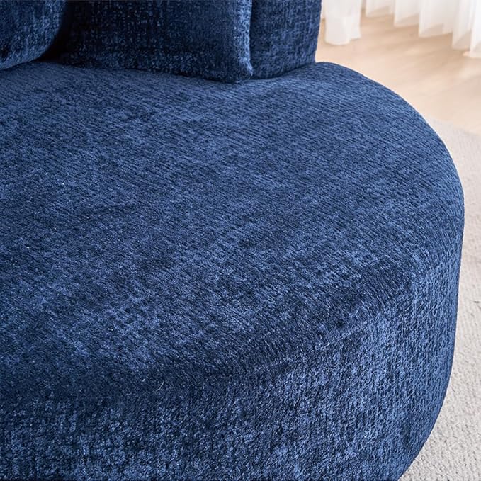 Blue 55 Oversized Swivel Accent Chair Round Barrel Chair with 360° Rotation Chenille Upholstered Deep Seat Lounge Sofa Modern Comfy Single Sofa for Living Room Bedroom Office (Blue)
