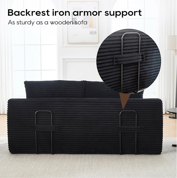 Black Cloud Couch 72 Chenille Loveseat Sofa 2-in-1 Floor Folding Sofa Bed Modern Comfy Sofa with 26 Deep Seat Soft Cushions for Living Room Apartment Office (Black)
