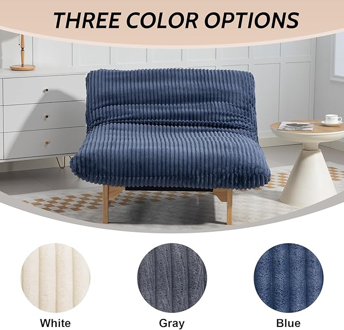 Oversized Cloud Chair with Solid Wood Base Corduroy Bean Bag Accent Chair for Adults Big Fluffy Shredded Foam Filled Reading Armchair for Bedroom Living RoomBlue