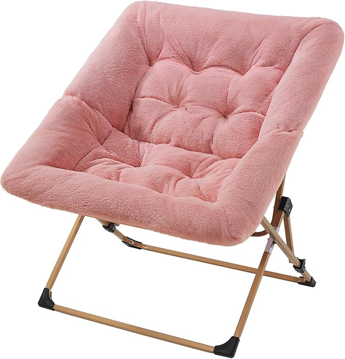 OAKHAM Comfy Chair for Adults Soft Faux Fur Folding Lounge for Bedroom Living Room Dorm Rooms Flexible Reading Chair for Teens Kids X-Large Foldable (Faux Fur-Blush Pink)