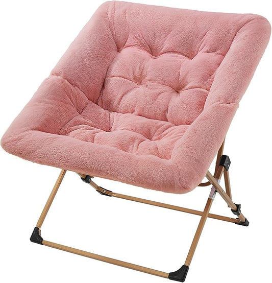 OAKHAM Comfy Chair for Adults Soft Faux Fur Folding Lounge for Bedroom Living Room Dorm Rooms Flexible Reading Chair for Teens Kids X-Large Foldable (Faux Fur-Blush Pink)