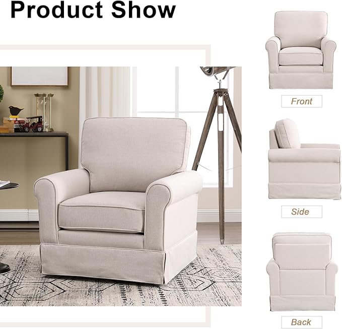 INZOY Swivel Accent Chair Set of 2 Mid Century Modern Chair Comfy Swivel Barrel Reading Chair Upholstered Square Chair for Living Room Bedroom Small Spaces Fully Assembled Beige