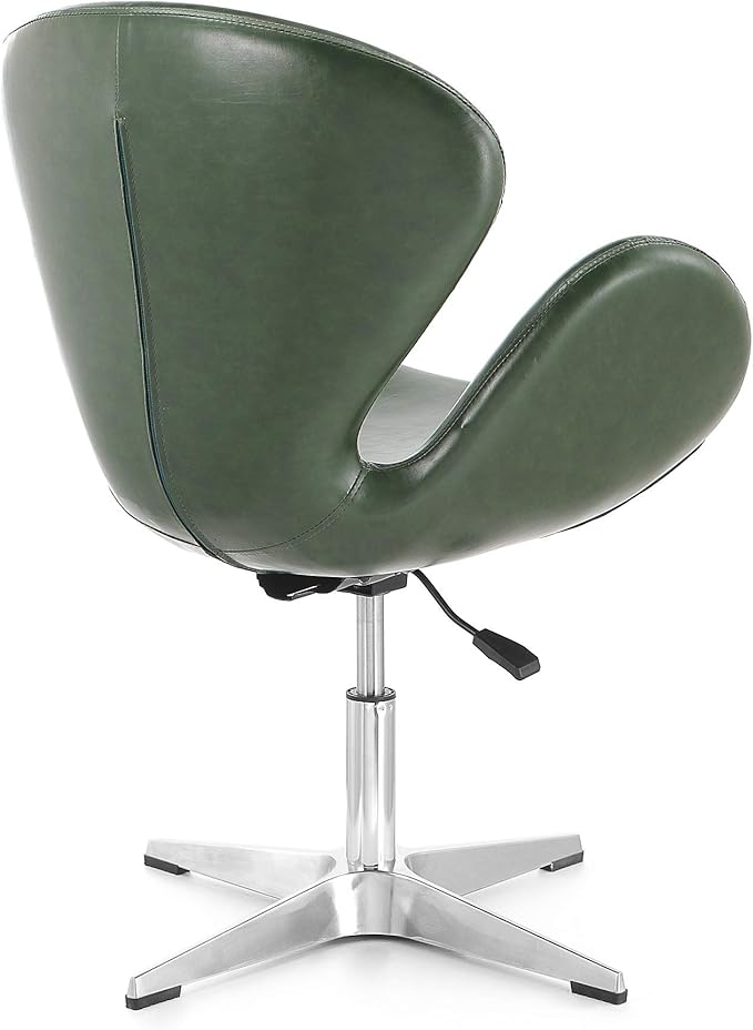 Manhattan Comfort Raspberry Adjustable Swivel Accent Chair Set of 2 with 360° Turn Polished Chrome Base Modern Retro Design Ideal for Living Room and Home Office Forest Green Faux Leather