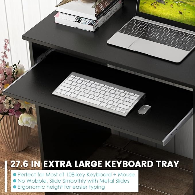 HAPPYGRILL Computer Desk with Monitor Stand Home PC Office Desk with Keyboard Tray Drawer &amp CPU Stand Study Writing Desk Home Workstation Desk with Display Shelf