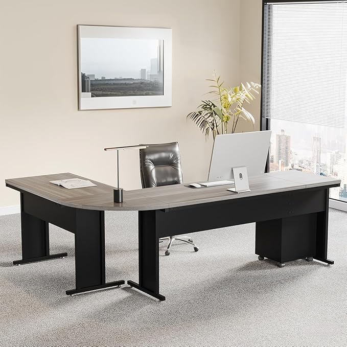 Tribesigns 83 Inch L-Shaped Executive Desk with Drawers Large Office Computer Desk with File Cabinet Business Workstation Furniture for Home Office (Gray)