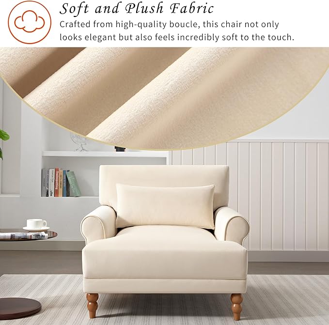 Christopher Knight Home Accent Chair Velvet Club Chair Upholstered Lounge Chair Large Size Armchair Roman Column Legs Cozy Reading Single Sofa Chair for Living Room Bedroom Home Study Beige